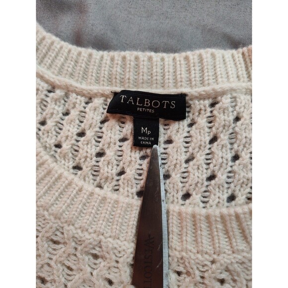 Women's Talbots Open Knit Crewneck Sweater Lamb's Wool Petite Medium Cream - Picture 5 of 6